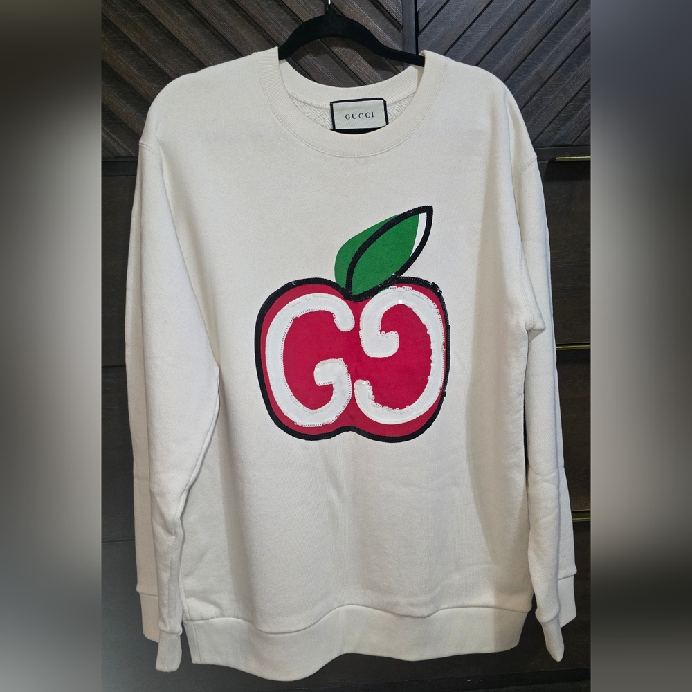 Gucci Women's Double G Sequin Apple Sweatshirt Sweather Large